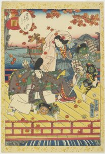Viering van het verkleuren van esdoornbladeren, januari 1857 door Utagawa Kunisada